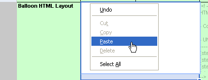 Pegar el diseño HTML en la nueva plantilla haciendo doble clic en la celda B86